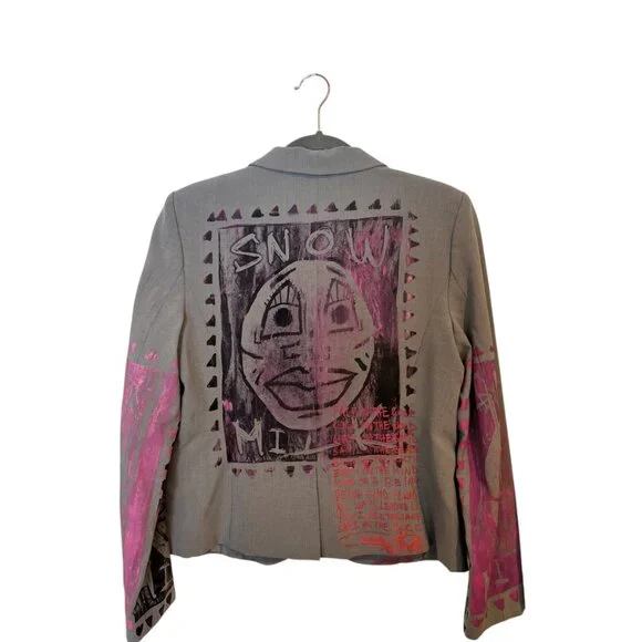 Snowmilk Streetwear Gray Women's Blazer Painted w/Original Snowmilk Design - Picture 2 of 8